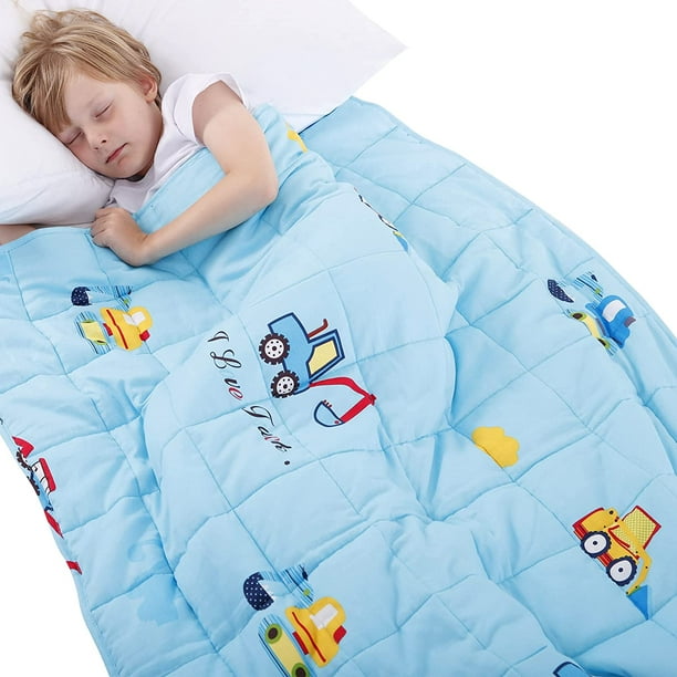 HHHC Weighted Blanket Kids 3 lbs 36x48 inches Egyptian Cotton 600TC Toddler Weighted Blankets Weighted Throw Blankets for Child Size Bed with Glass Beads Printed Blue Excavator Walmart