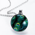 thumbnail image 2 of Peacock Feathers Women's Glass Circular Pendant Necklace, 2 of 5