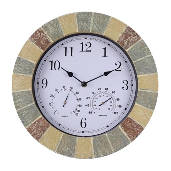 AMLESO 13'' Faux Stone Hanging Wall Clock w/ Thermometer & Hygrometer Indoor/Outdoor Bedroom Living Room Home Office Decor Bright Color