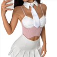 thumbnail image 1 of Conjunto de Dos Piezas A Rayas para Mujer, Que Incluye un Top de con Cuello Falso y una Minifalda Rosa L, 1 of 10