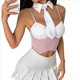thumbnail image 1 of Conjunto de Dos Piezas A Rayas para Mujer, Que Incluye un Top de con Cuello Falso y una Minifalda Rosa S, 1 of 10