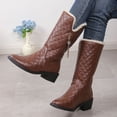 thumbnail image 4 of Women's Quilted Mid Calf Winter Boots, Faux Leather Fleece Lined Warm Pull On Snow Boots, Block Heel Cold Weather Boots, 4 of 6