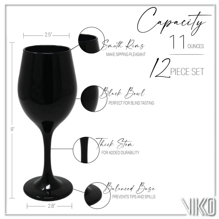 Vikko Dcor Black Wine Glasses: 11 Oz Fancy Wine Glasses With Stem For Red  And White Wine- Thick And Durable Wine Glass- Dishwasher Safe - Great For