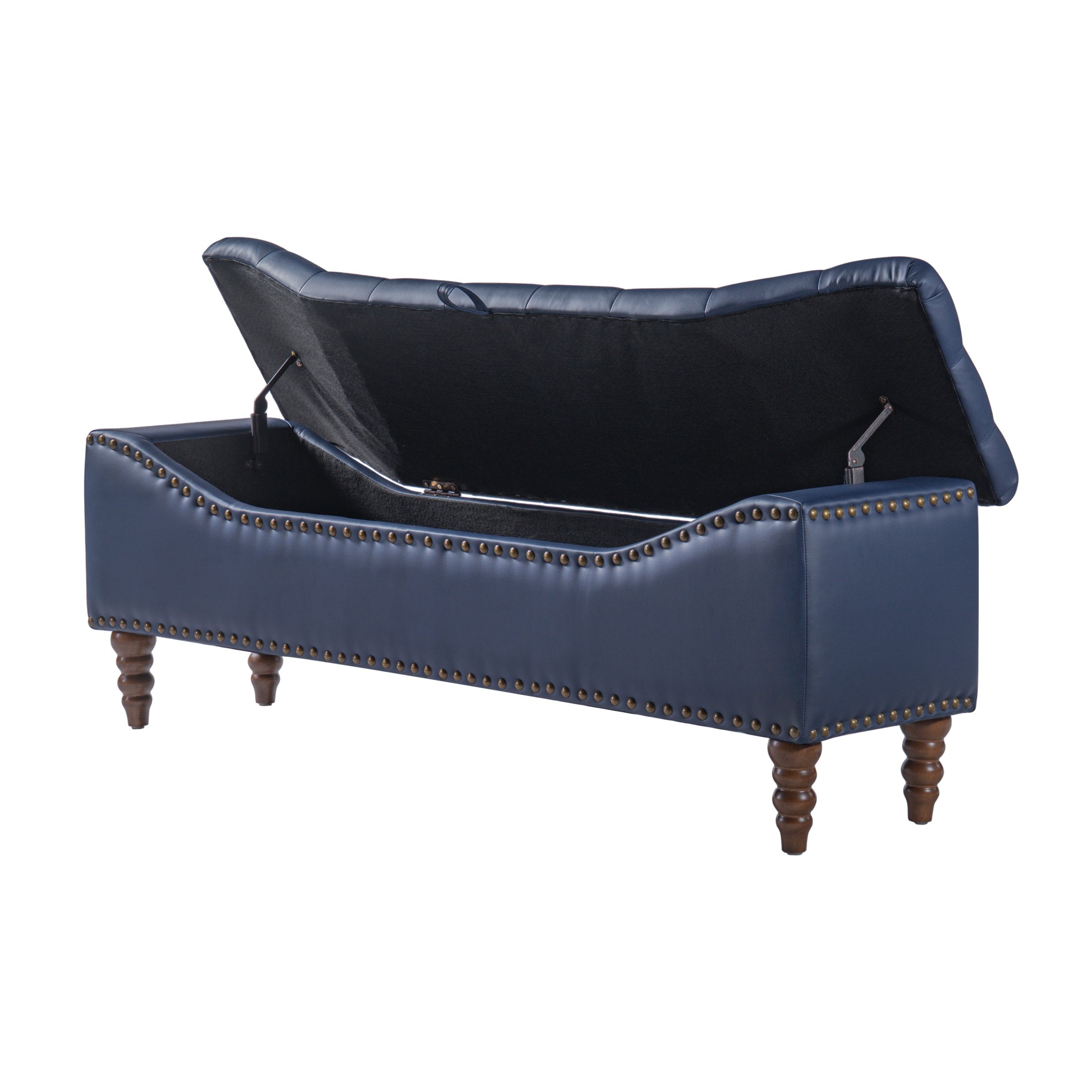 Christopher Knight Home PU Leather Storage Bench, Button-Tufted Ottoman with Nailhead Trim, Navy