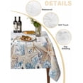 thumbnail image 5 of Blue Beige Coastal Suqare Tablecloth - 54 x 54 Inch, Beach Starfish Summer Eucalyptus Retro Waterproof & StainResistant Tablecloth, Washable Oil-proof Table Cover for Dining/Party/Wedding/Buffet, 5 of 9