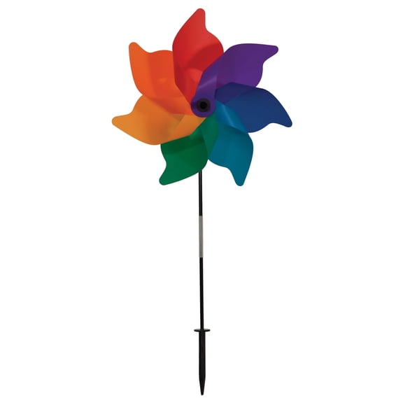 In the Breeze 2870 — Rainbow Poly Petal Pinwheel Spinner, 18-Inch — Colorful and Fun Large Pinwheel for Yards, Gardens, Parties and More