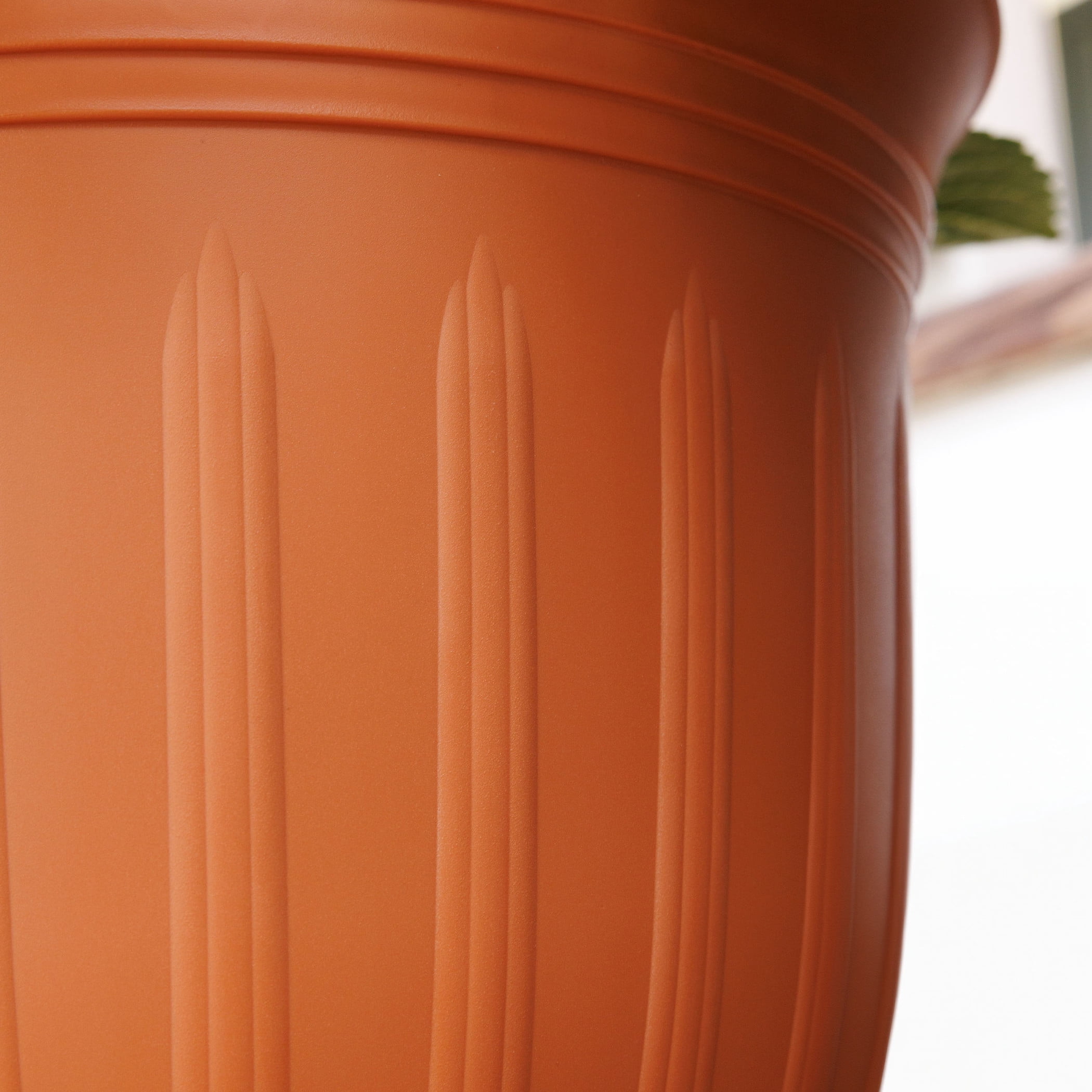 Bloem Colonnade 16" Round Plastic Planter, Indoor/Outdoor Garden Pot with Embossing, Terra Cotta