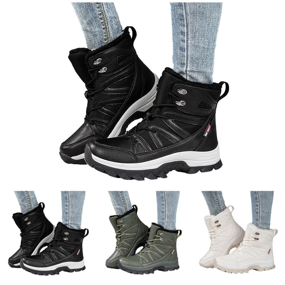 Pandaie Womens Winter Boots Warm Fleece Lined Snow Ankle Booties Lace up Arch Support Anti Slip Walking Shoes for Cold Weather Outdoor Green 6