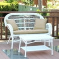 thumbnail image 3 of Jeco Santa Maria White Wicker Patio Love Seat And Coffee Table Set Without Cushion, 3 of 11