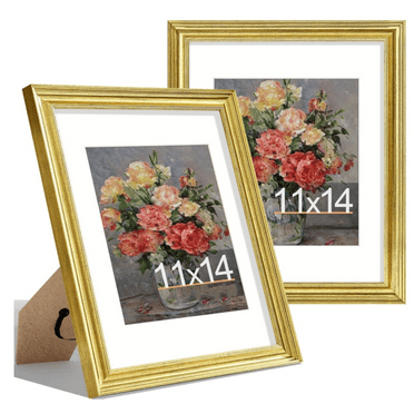 11x14 Picture Frames Set of 2, Ornate Vintage Photo Frame for Wall or Tabletop, Display 8x10 Pictures with Mat or 11x14 without Mat, Rustic Gold
