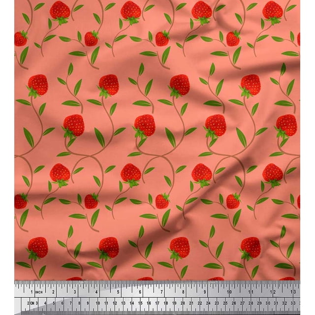 Soimoi Rayonne Tissu Feuilles & Fraises Tissu Imprimé 1 Yard 42 Inch Wide