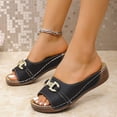 thumbnail image 5 of Sandals for Women Summer Women's Slide Sandals Versatile Plus-Size Metal Buckle Shoes Comfortable Summer Slippers, Black-36, 5 of 8
