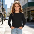 thumbnail image 3 of Faraee Toddler Girls Ribbed Long Sleeve Shirts 5t 6t 7t Stretchy Crew Neck Basic Tee Tops Kids Solid Color Soft Slim Fit Casual Blouse, 3 of 5