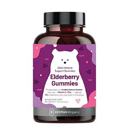 BEST BY 09/ 2024)) Zinc Elderberry Gummies with Vitamin C - Zinc Supplements Gummies for Adults with Vitamin C - Gummy Vitamins for Women and Men by Herman Organic