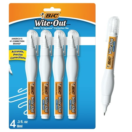 BIC® Wite-Out® Brand Shake ‘n Squeeze™ Correction Pen, White, 4 Pack