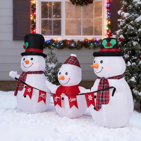 Christmas Inflatable Decoration with 3 LED Lights, Adorable Snowman Family of Three for Yard, Garden, Indoor Holiday Display