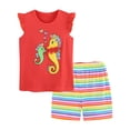 thumbnail image 1 of TTUHYWXI Girls Comfortable And Breathable Set Cute Cartoon Printed Flying Sleeve Top Shorts Two Piece Set (Orange, 6-7 Years), 1 of 6