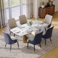 thumbnail image 2 of POVISON Mordern High Back Dining Room Chairs Set of 2, Navy Blue Faux Leather, Metal Legs, Density Sponge, 2 of 11