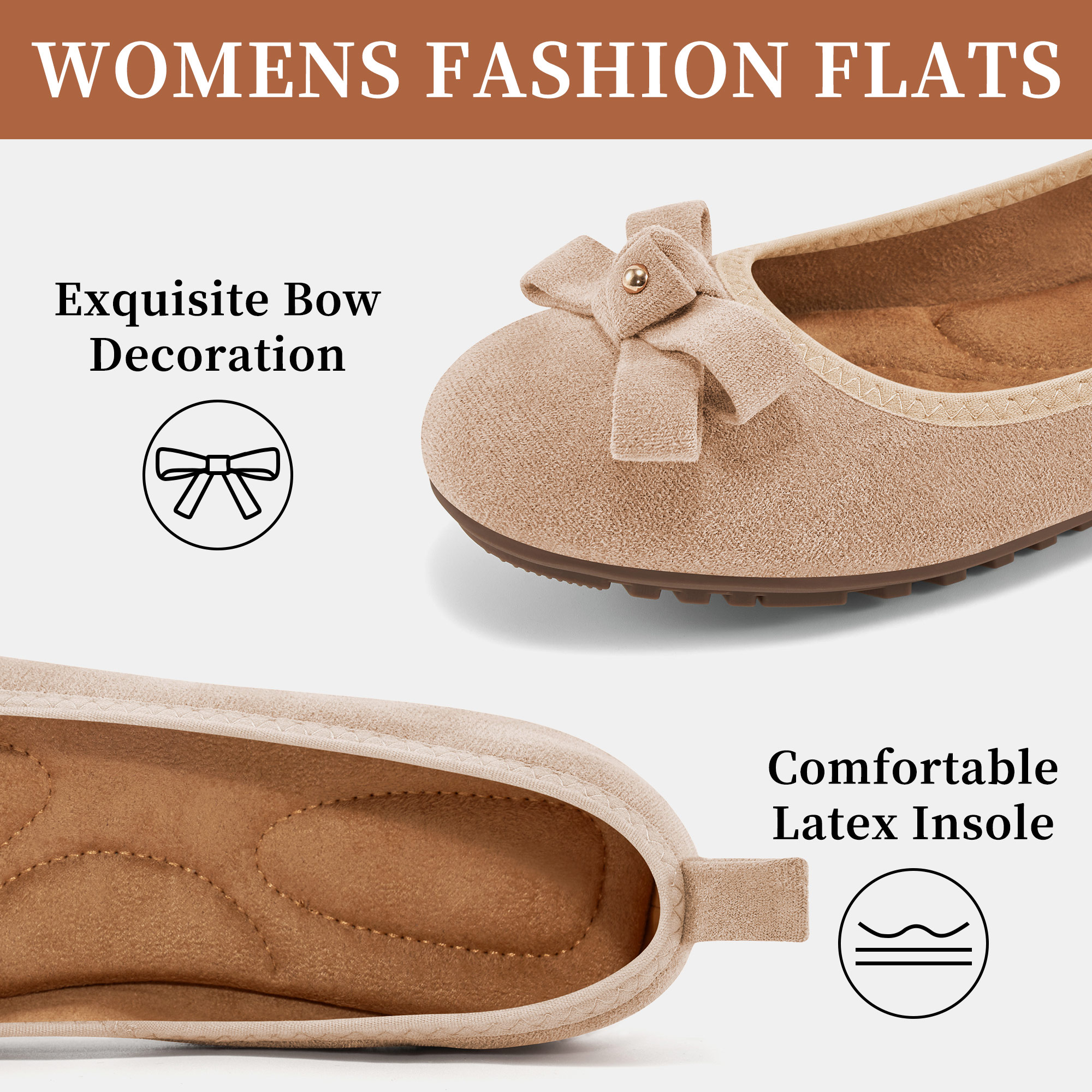 Ecetana Women's Ballet Flats Suede Orange photo 3