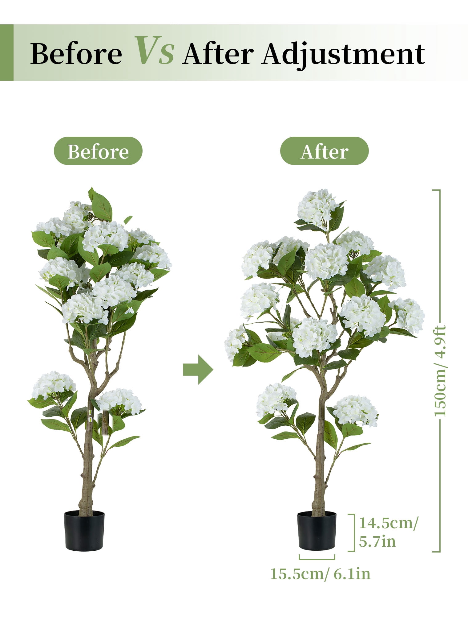 Nuptio 5ft /59Inch Artificial  Hydrangea Trees-Faux Flower Plant for Home Decor Indoor Outdoor Front Door Porch 1pc