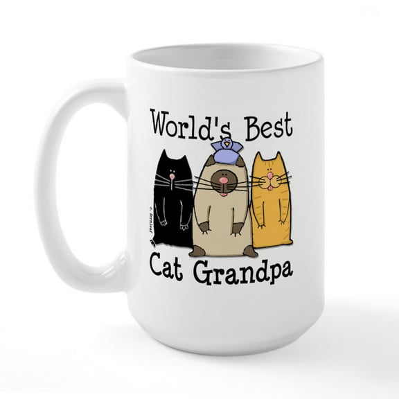 CafePress - World's Best Cat Grandpa Large Mug - 15 oz Ceramic Large White Novelty Mug