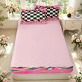 thumbnail image 4 of Manfei Modern Checkered Zipper Queen Comforter Set with Fitted Sheet and 2 Pillowcases,Geometric Check Zipper Bedding Set,Black White Pink,Pink Reversible,4pcs, 4 of 8
