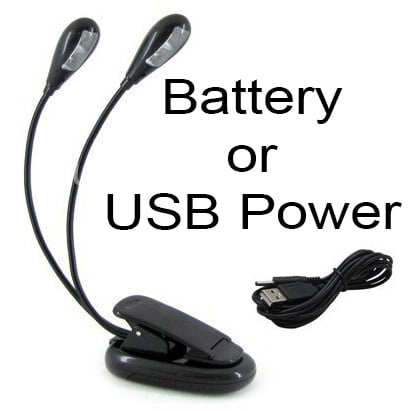 Dual Arm Bright LED Flexible Book Music Stand Reading Light Lamp (USB + Battery)