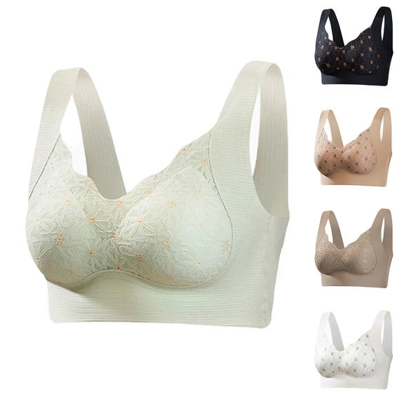 Wireless Lace Bra Full Coverage Bralette for Women Plus Size Comfort Support Soft Breathable Daily Underwear, 34