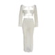 thumbnail image 5 of VISgogo - Conjunto de 2 piezas para discoteca para mujer, tops cortos de manga larga hueca + falda larga de punto blanca VISgogo  moda, 5 of 7