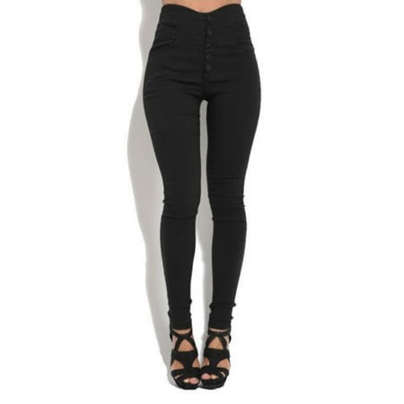 - Womens Skinny Pencil Pants High Waist Button Up Stretch Slim Fit Trousers Jeans