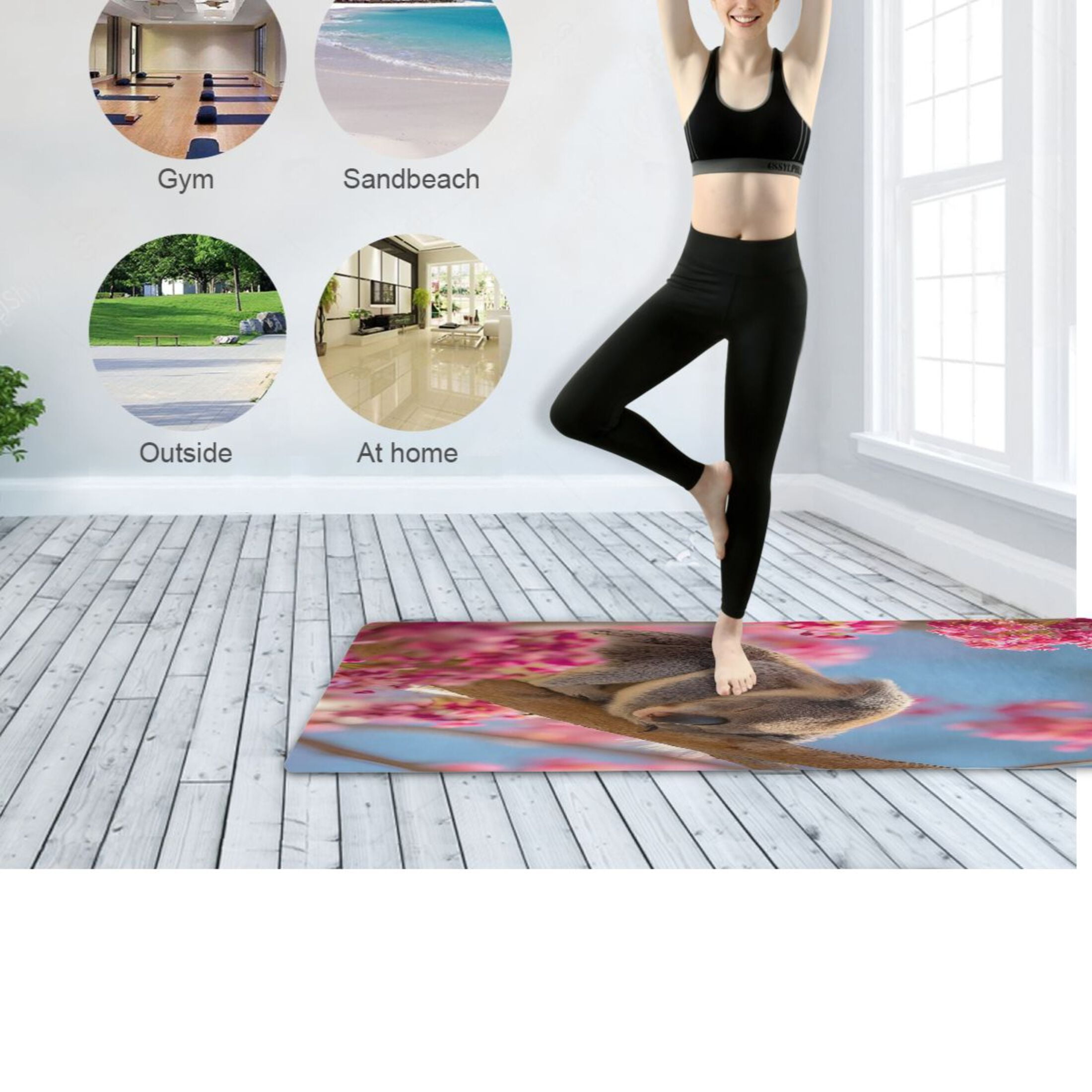 BZSMCE Yoga Mat Women Fitness Mat Pink Bloom Koala Pattern