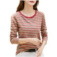 thumbnail image 3 of Lmnyox Striped Long Sleeve Shirts for Women Crew Neck Loose Basic Pullover Tee Casual Fashion T Shirts, 3 of 4