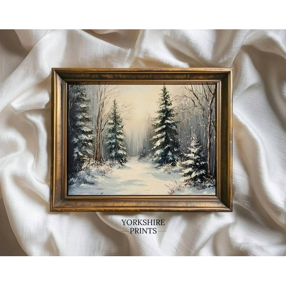 Vintage Winter Forest Print, Snowy Pine Tree Wall Art, Rustic Winter Woodland Landscape Decor Home Decor #3863, 8x12 UNFRAMED