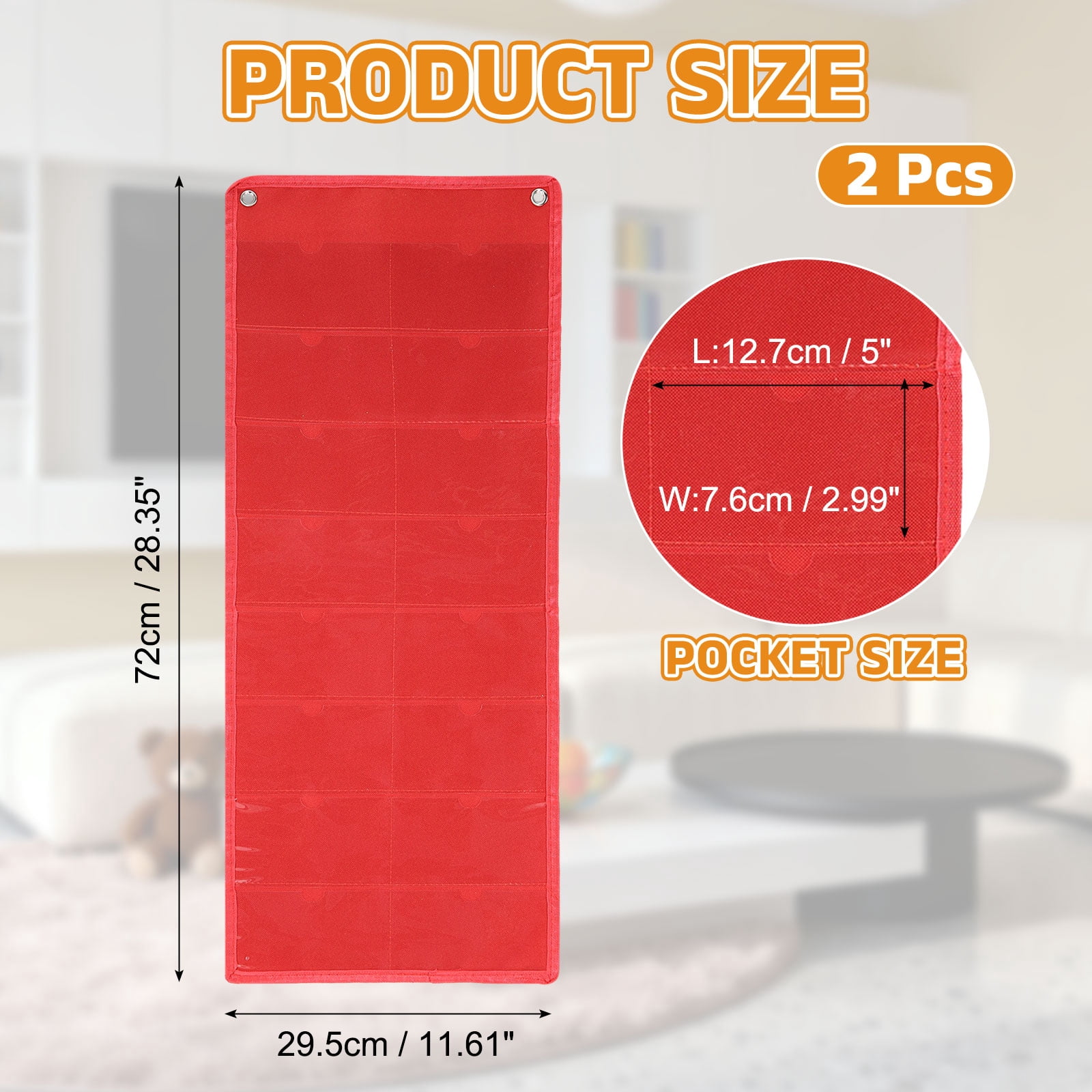 Uxcell 2 Pcs 3" x 5" Index Card Holder Sleeve, 16 Card Slots Organizer Sleeve for Office Home Organization, Red