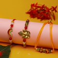 thumbnail image 3 of Rakhi set of 3 Family Pack Rakhi Lumba with dora for Brother and Bhabhi Kundan Beads Stone 3 Rakhis Rakhee Gifts for Bhai Veera Thread Bracelet Dori with Gift Pack in Bag for Raksha Bandhan Festival, 3 of 9