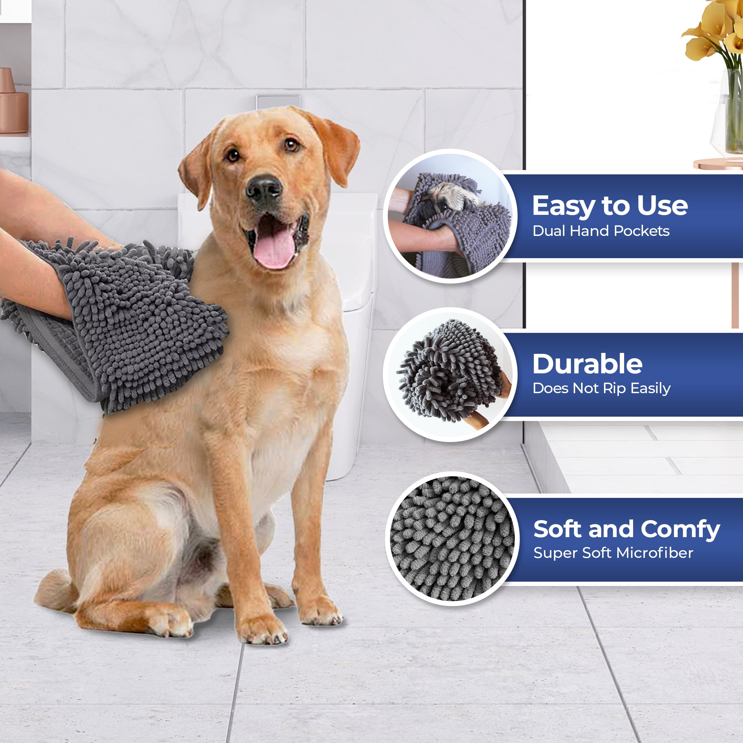 Doggy Dryer by Muddy Mat Highly Absorbent Microfiber Washable Dog Shammy Quick Drying Towel Absorber Extra Soft Plush Wrap Chenille Bath Towels to Dry Soggy Large Pets Small Puppy