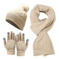 thumbnail image 1 of 3pcs/set Pompon Bonnet Bonnet Thermique Tricoté Longue Écharpe Gants Ensemble, 1 of 1