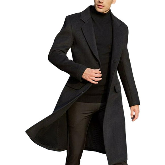Fashnice Hommes Veste à Manches Longues Outwear Col Revers Trench Manteau Coupe Ample Pardessus de Bureau Noir XL