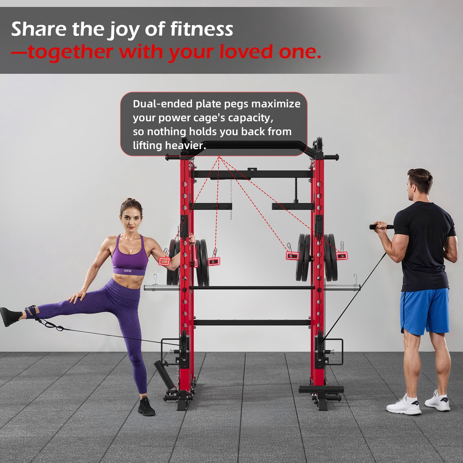 YODOLLA Smith Machine Power Rack Cage, 2000LB All-in-One Squat Rack with Dual Cable Crossover and LAT Pulldown, Home Gym Strength Training Equipment