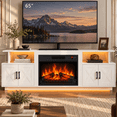 thumbnail image 2 of Ktaxon 70" Farmhouse TV Stand with Fireplace, Wood Entertainment Center with LED for TVs up to 80", 4 Barndoor Storage, 23" Electric Fireplace Mantel, White, 2 of 7
