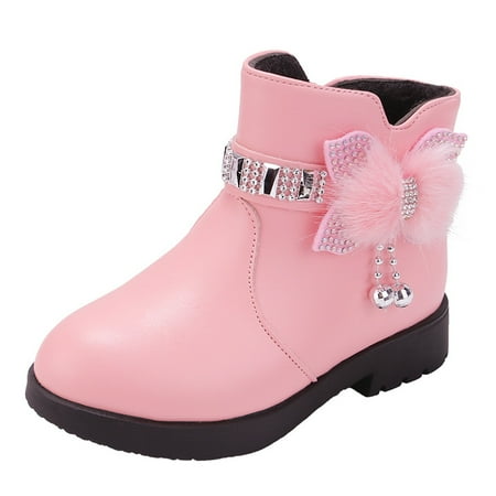 

Povozer Girls Toddler Bow knot Ankle Boots Low Heel Side Zipper Cute Dress Booties(Pink 6-7 Years)