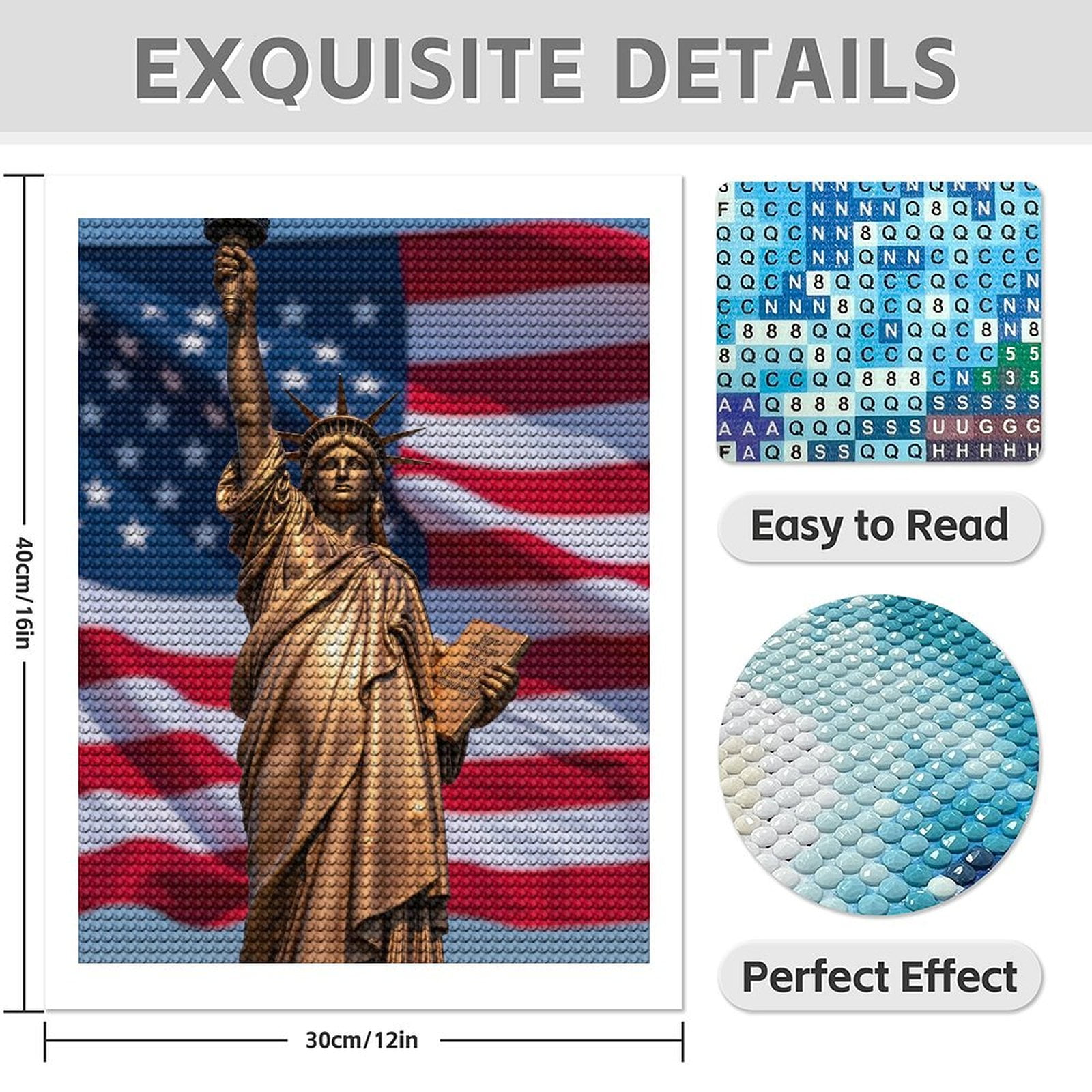 Diamond Art Kits for Adults - 5d Statue Freedom American Flag Patriotic Diamond Painting for Adults, Diamond Art for Adults Beginners, Diamond Painting Kits for Adults for Home Wall Decor
