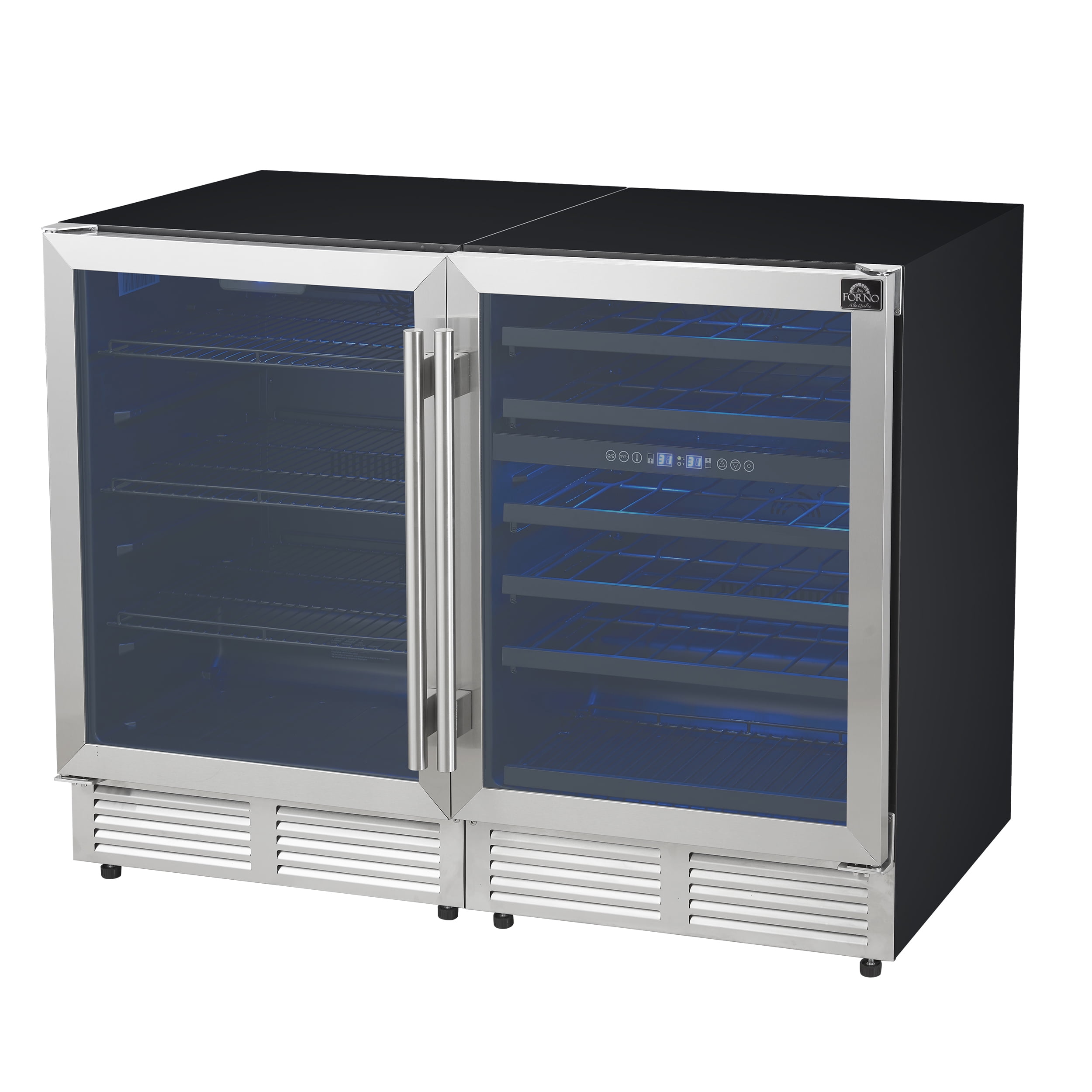 Forno Gemello 48 Inch Side-by-Side Wine and Beverage Cooler in Stainless Steel, French Door, 9.6 cu. ft.
