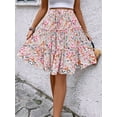 thumbnail image 3 of Women'S Elastic High Waist Floral Print Tie Front Ruffle Hem Skirt for Work and Casual Wear Apricot M, 3 of 5