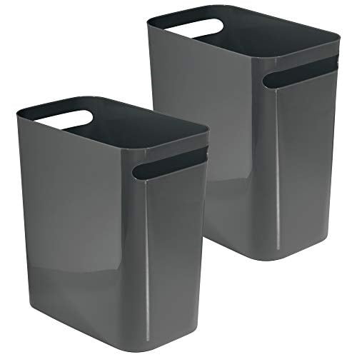 Mdesign Slim Plastic Rectangular Large Trash Can Wastebasket Garbage Container With Handles For Bathroom Kitchen Home Office Dorm Kids Room 12 High Shatter Resistant 2 Pack Slate Gray Com Wastebasket Garbage Container, Biggest Trash Can For Kitchen