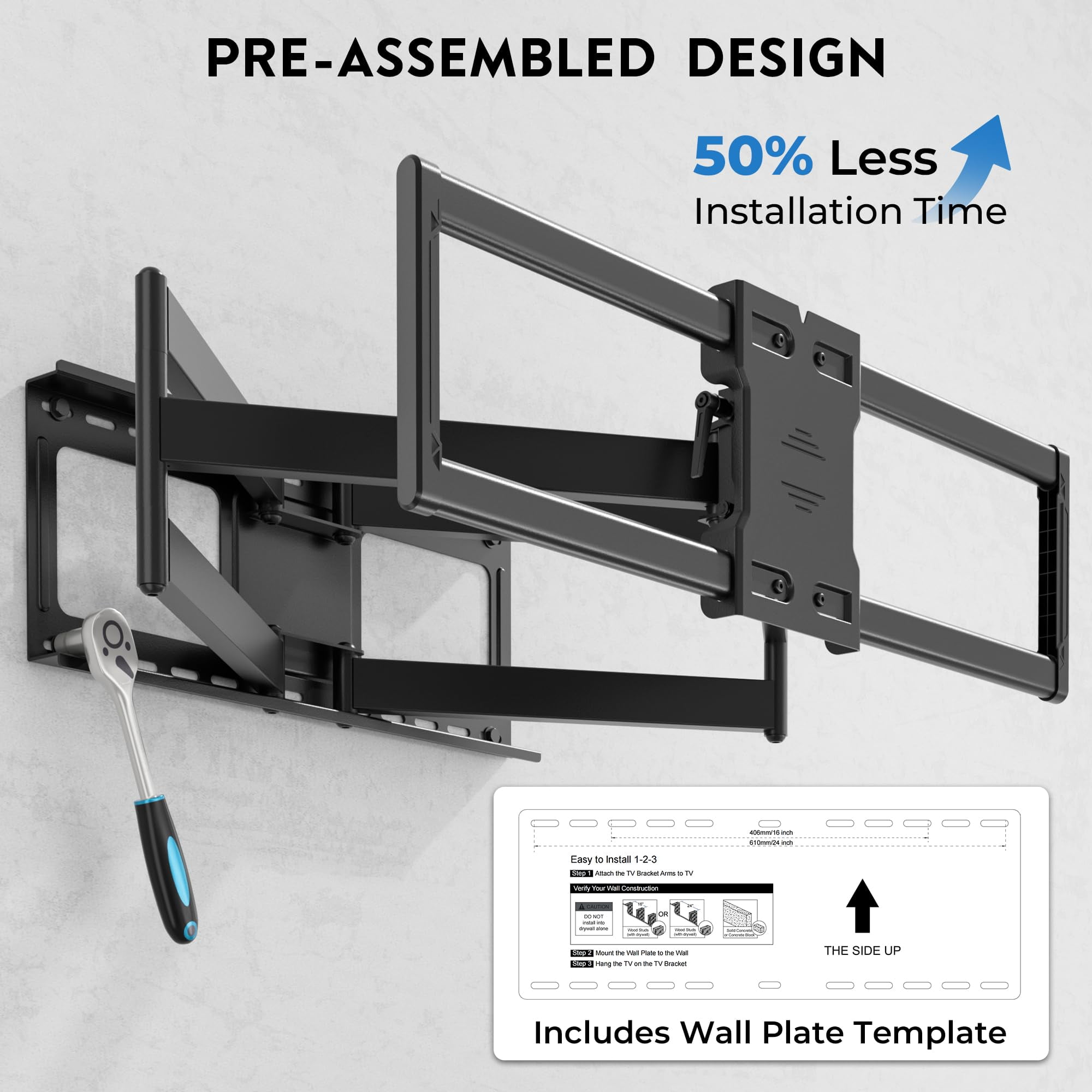 Heavy Duty TV Wall Mount with Extra Long Extendable Arm for 60–110 Inch TVs, Holds Up to 275lbs, Full Motion Bracket with Corner Swivel and Tilt, Max VESA 800x600mm, Fits 24"Studs, Wide Compatibility