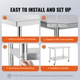 thumbnail image 4 of KFFKFF 30" x 48" Stainless Steel Table with 4 Casters, Commercial Kitchen Work & Prep Table, 3 Height Settings, Robust Stainless Steel Food Preparation Table, Silver, 4 of 8