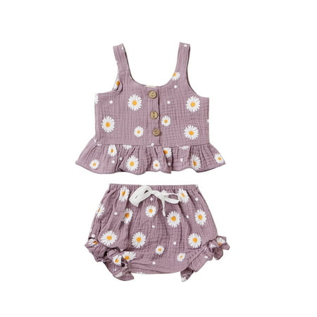 

Tiqanon Baby Girl Daisy Floral Ruffle Sleeveless Top and Short Set