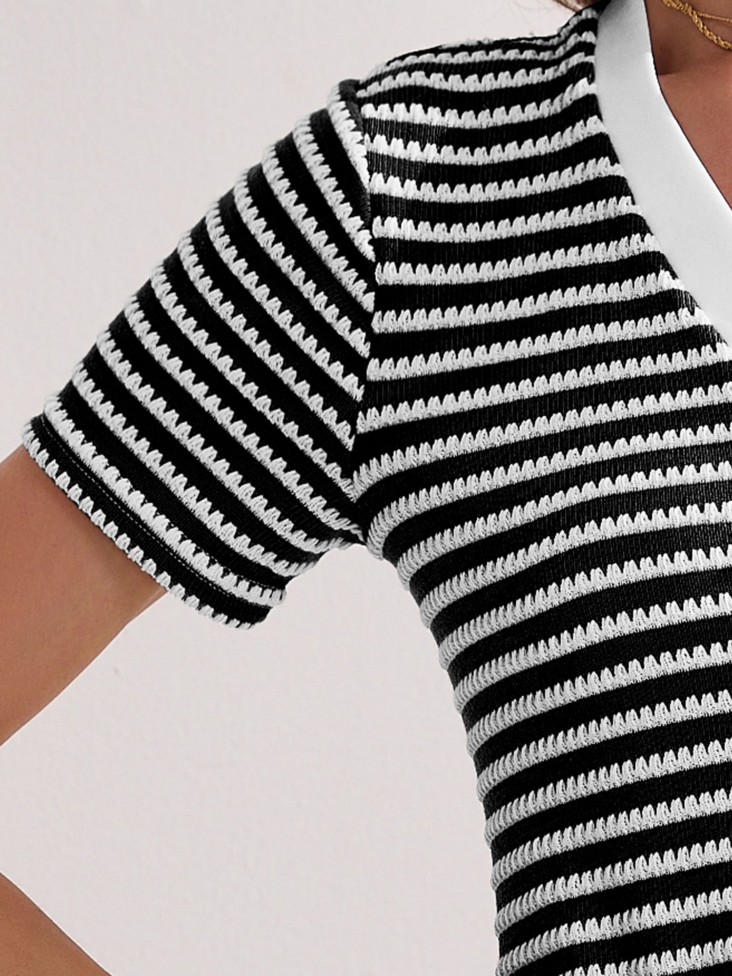 DARING DIVA Striped Ribbed Knit Short Sleeve Midi Dress L Black