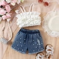 thumbnail image 2 of Xudanell Kids Clothes Girls Sleeveless Spaghetti Strap Tank Tops Denim Shorts Outfits Baby Girl Outfits White 6-7 Years, 2 of 8